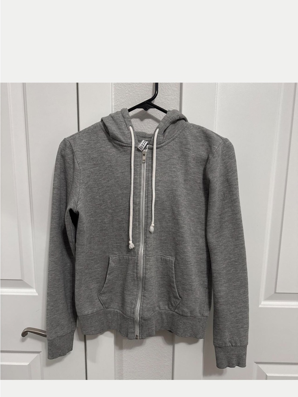 Divided Light Gray Zip Hoodie with White Drawstrings